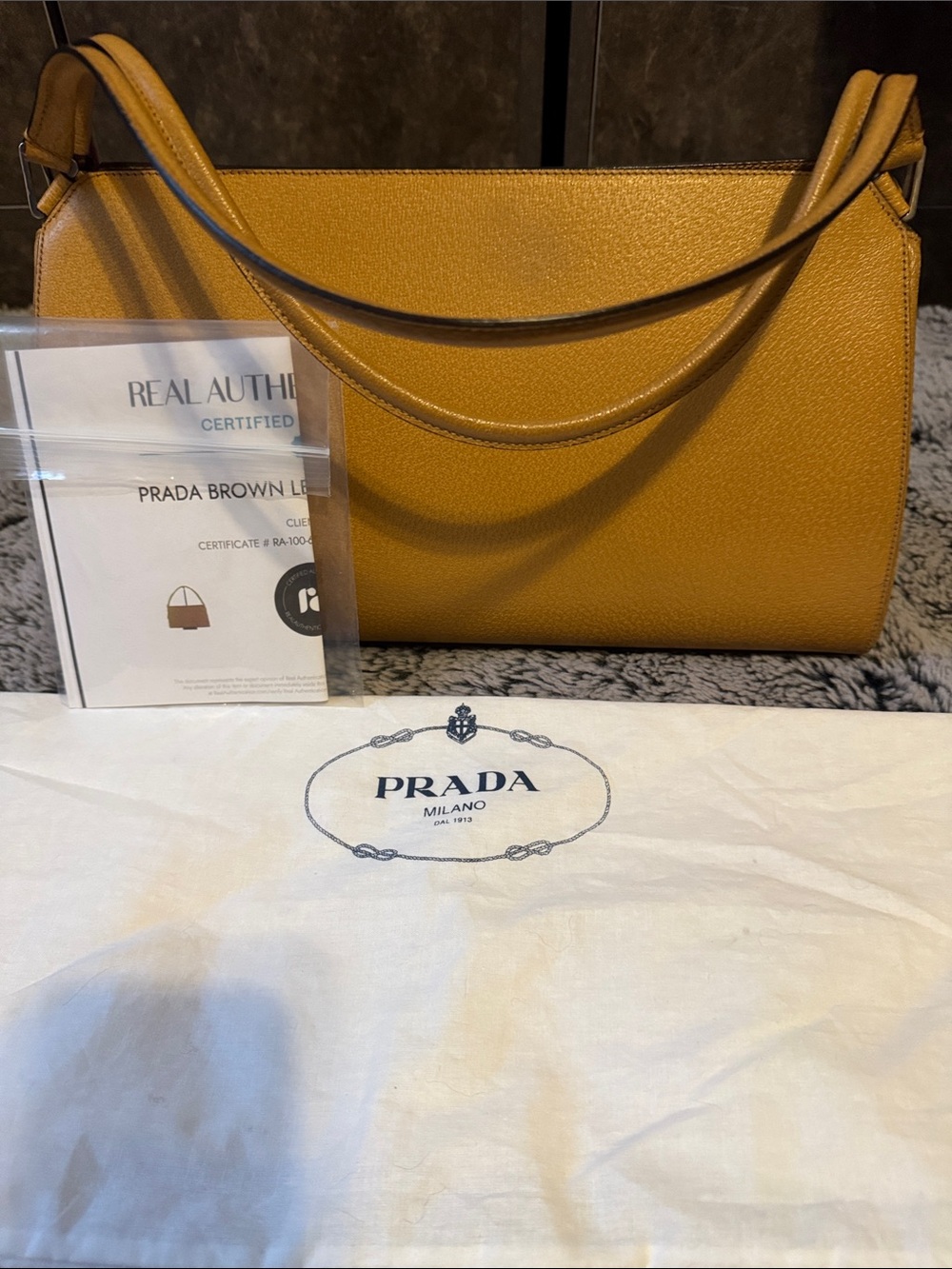 Prada Saffiano Leather Satchel - Mustard In Beautiful Used Condition With COA